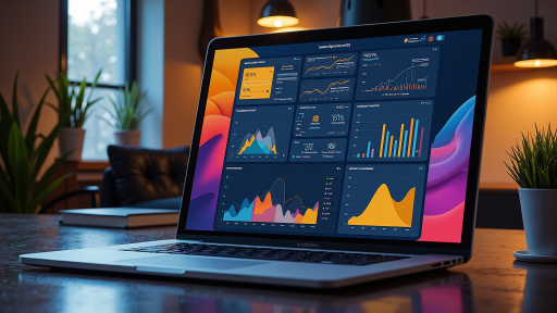 电脑屏幕显示招聘平台界面，现代化设计风格，蓝色主题色，各种图表和数据展示